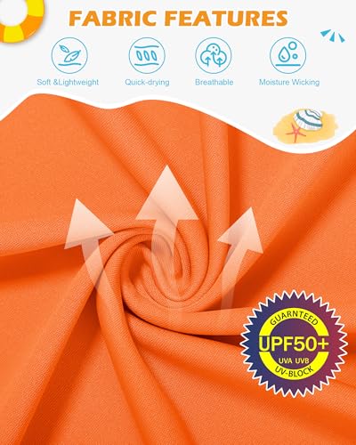 Boys Short Sleeve Rash Guard Swim Shirt - UPF 50+, Small / Orange