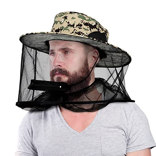 CFPrint Mosquito Head Net Hat with Netting, Large Camouflage Green