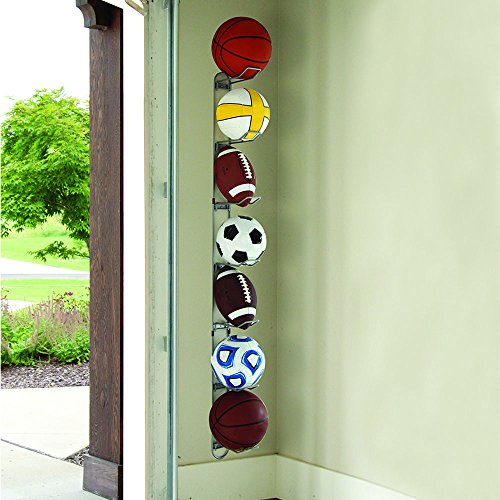 Wall Mounted Ball Rack for 7 Sports Balls - Alloy Steel, Silver