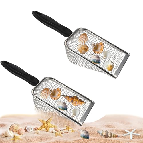 Lasuroa 2pcs Beach Mesh Sand Shovels Stainless Steel with Plastic Handle, 3.8+5mm