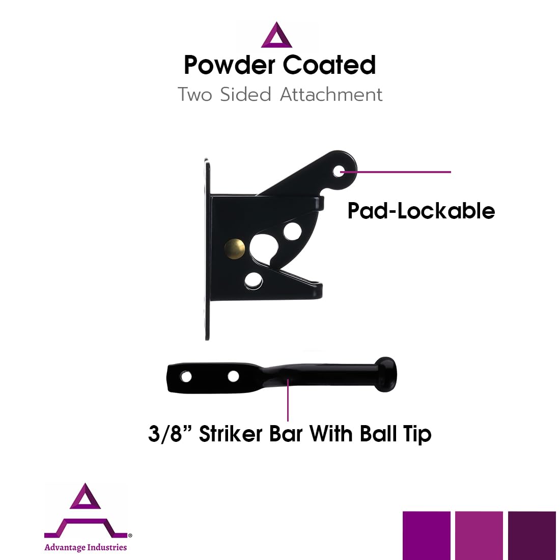 Advantage Industries Steel Gravity Latch | for Wood Fences | Zinc-Plated Steel with Powder-Coated Paint | Pad-Lockable & Reversible | White (AD2014W)