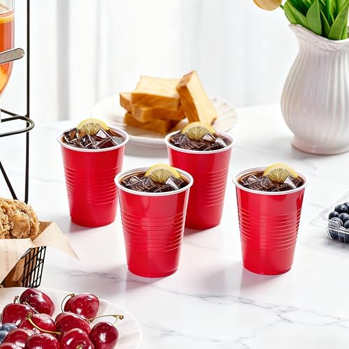 TashiBox 12oz Red Disposable Plastic Cups Bulk 100 Pack - Party & Event Use