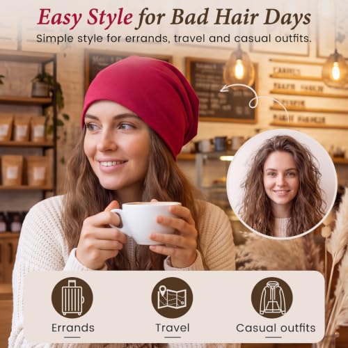 Soft Lightweight Cotton Slouchy Beanie Hat - One Size Red