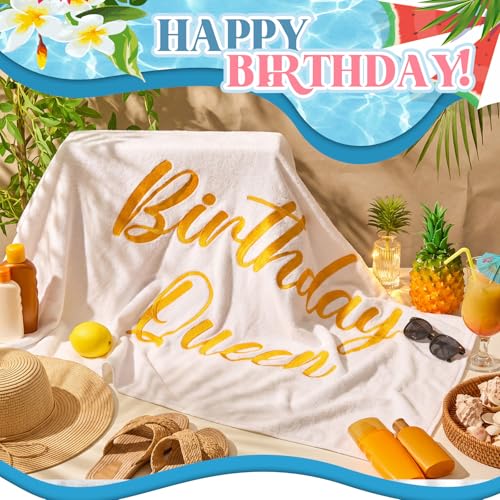 Peryiter Gold Birthday Queen Embroidery Beach Towel 28x55in - Cotton, Fun Gift
