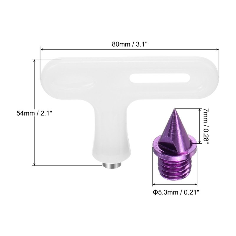 PATIKIL 1/4 Inch Carbon Steel Track Spikes, 20 Pack Sports Shoes Spikes Replacement Accessories with Spike Wrench for Long Jumping Running, Purple