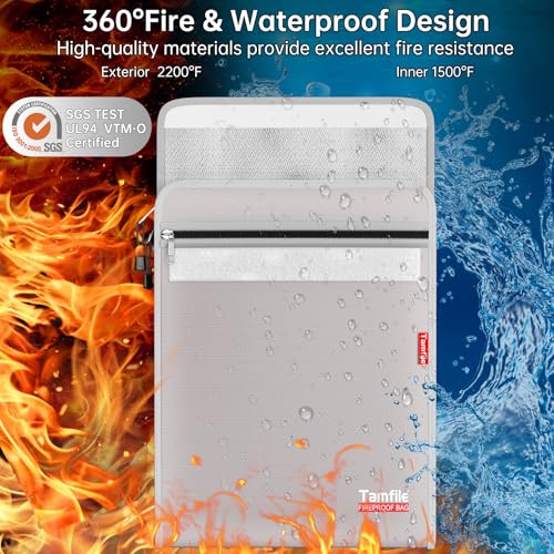 6400¢µ Fireproof Document Bag with Zipper, 15¡±x 11¡± Waterproof Fireproof Money Bag with 2 Pockets, Safe Important Document Organizer for A4 A5 Legal Letter Size, Valuables, Legal Documents (Grey)