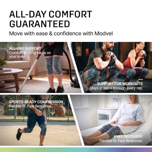 Modvel Medium Blue Knee Support Compression Sleeve 2 Pack for Men & Women
