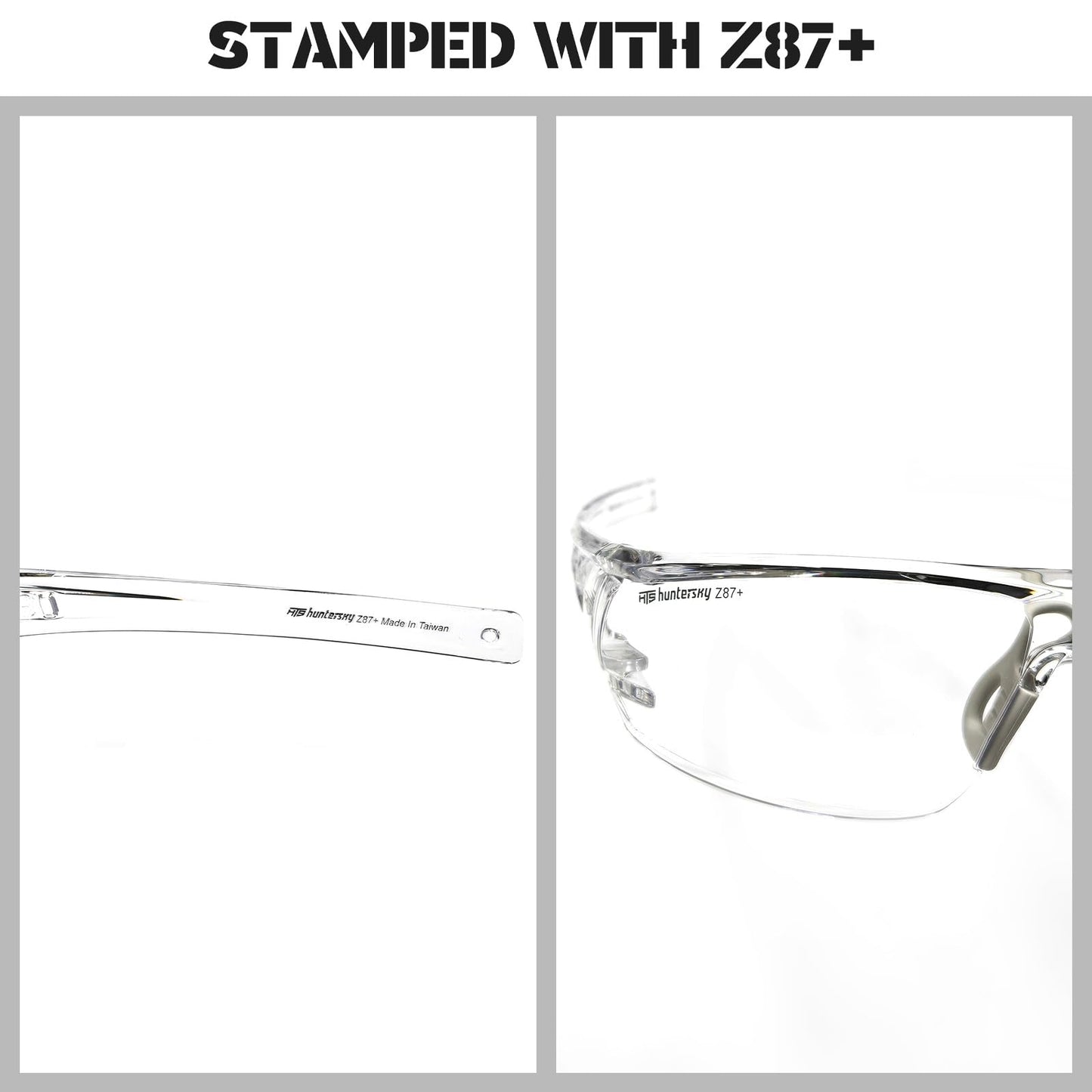 HUNTERSKY HTS S2491 Lightweight Protective Anti Fog Wrap-Around Clear Shooting Safety Glasses with rubber nose pad ANSI Z87.1 Scratch Resistant 2PK