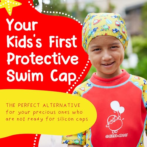 Kids Swim Cap - Soft Stretch Spandex Quick-Dry Fabric - Yellow Transportation