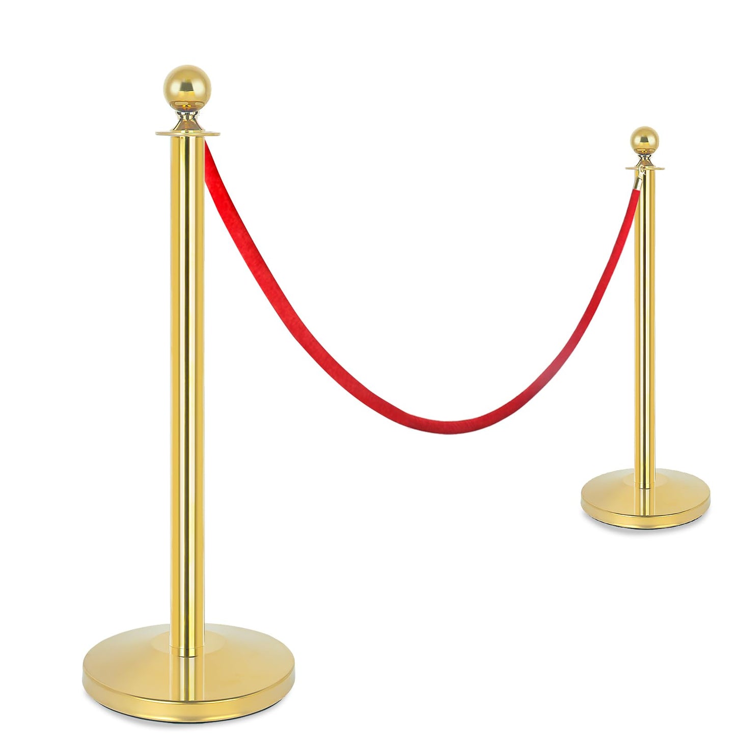 2Pack Stainless Steel Stanchion Posts 9.8ft Red Velvet Rope Suitable for theaters, stadiums and Other venues Easy to Install Gold