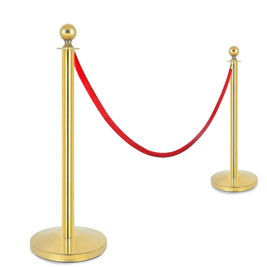 2Pack Stainless Steel Stanchion Posts 9.8ft Red Velvet Rope Suitable for theaters, stadiums and Other venues Easy to Install Gold