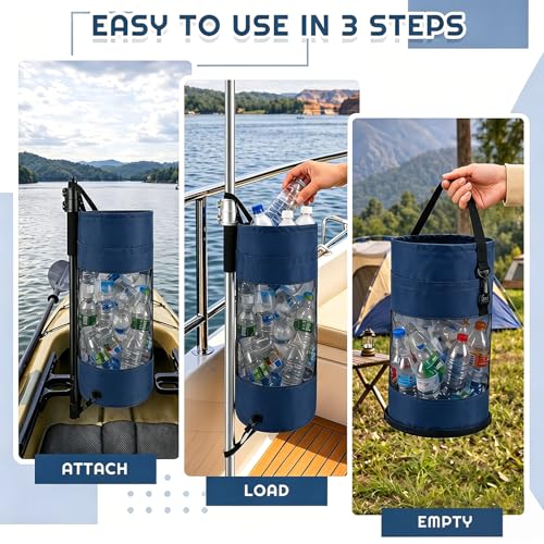 Gersoniel Navy Blue Collapsible Mesh Boat Trash Bag Garbage Can for Outdoor Activities
