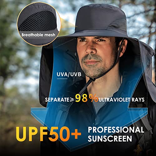 UV Waterproof Fishing Hat - Wide Brim Bucket Hat - Light Grey