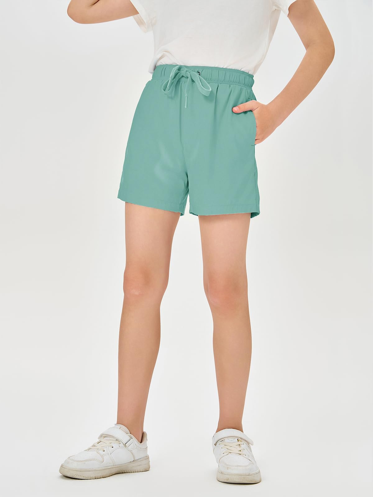 Batermoon Boys Swim Trunks Kids Summer Drawstring Swim Board Shorts Fashion Quick Dry Beach Bathing Suit Light Green