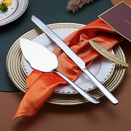 Silver Wedding Cake Knife and Server Set - Stainless Steel 2 Piece