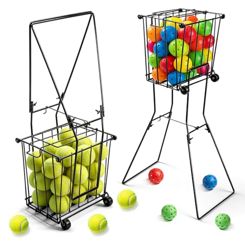 Portable Pickleball and Tennis Ball Collector with Wheels - 90 Ball Capacity