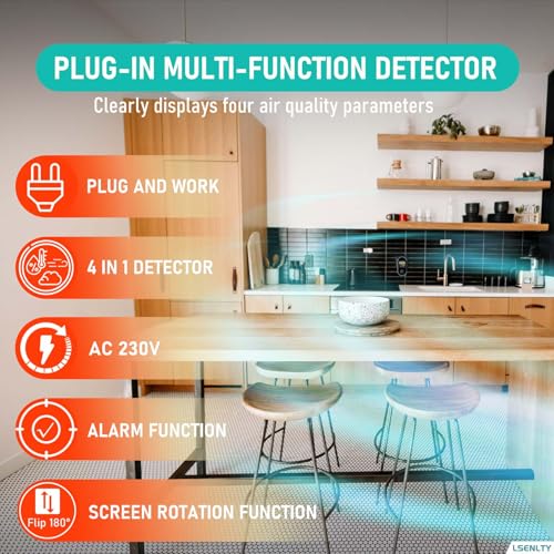 Combination Natural Gas Leak Detector and CO Detectors, 4-in-1 Plug-in Wall Design Carbon Monoxide & Gas Detector with HD Screen&Indicator Visual&Audible Alarm for Home, Kitchen
