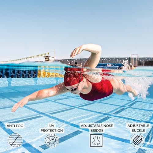 Sporti Unisex Swedish Anti-Fog Swim Goggles with Bungee Strap & Smoke Lens