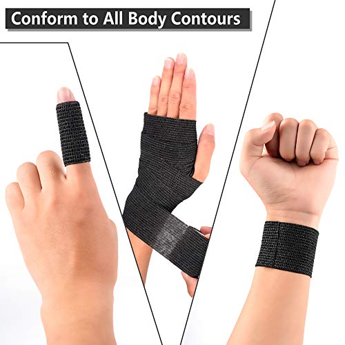 Self Adherent Cohesive Wrap Bandages - 12 Pack, 2" x 5 Yards, Black