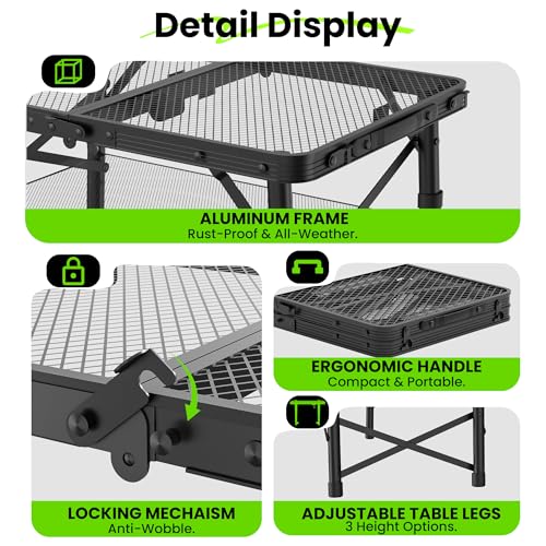 WildFinder 2x1.3 FT Folding Camping Table with Adjustable Height, Portable and Heat-Resistant