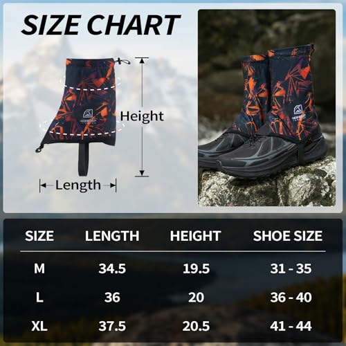 Lightweight Adjustable Trail Gaiters for Hiking - Large Black/Purple