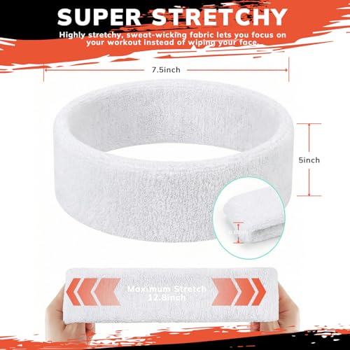 Sweatbands Sports Headband - 4-Pack White for Men & Women