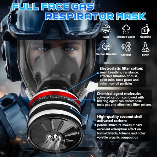 Gas Masks - Gas Masks Survival Nuclear and Chemical with 40mm Activated Carbon Filter&6001CN Filters for Chemical