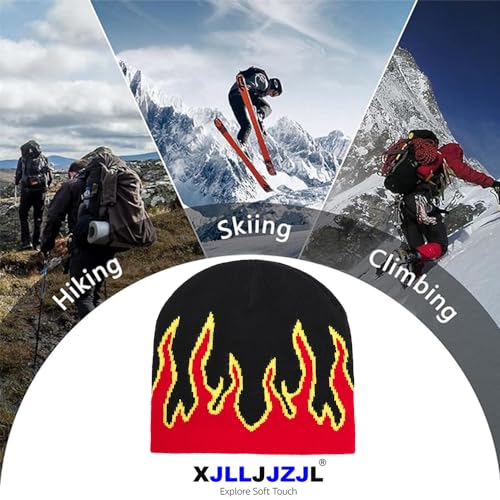 Red Medium-Large Fire Flame Beanie Baggy Slouchy Knit Rock Punk Ski Hat Skull Cap