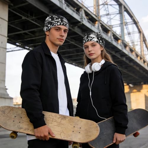 RPLKZEP Quick-Drying Wicking Skull Cap - One Size Cycling & Sports Head Wrap (2 Pack)