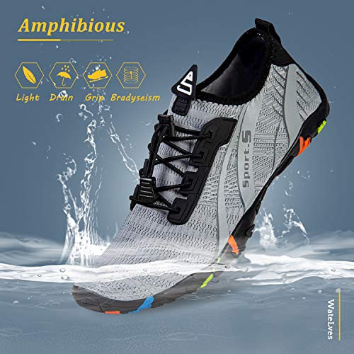 Quick-Dry Water Shoes for Men & Women - Light Gray, Size 12 Women/10.5 Men