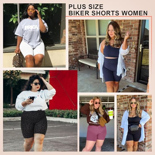 Plus Size Biker Shorts with Pockets - High Waist, Pink Leopard 3X-Large