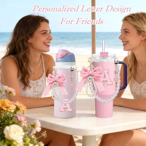 Pearl Handle Strap with Bow Charm for Owala Water Bottle - Pink/E