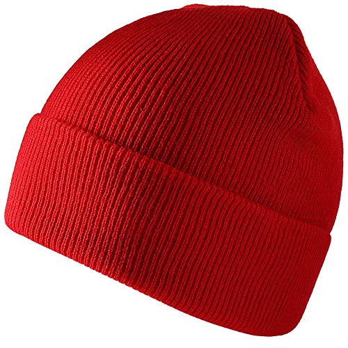 Unisex Adult Knit Beanie Cap - Warm Snug Hat - Red