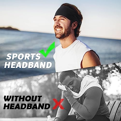 Moisture Wicking Sports Headband Set - 2 Pack Black and Blue