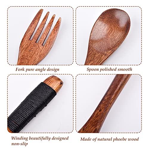 Wooden Cutlery Set - Travel Utensils with Case, 3 Pcs