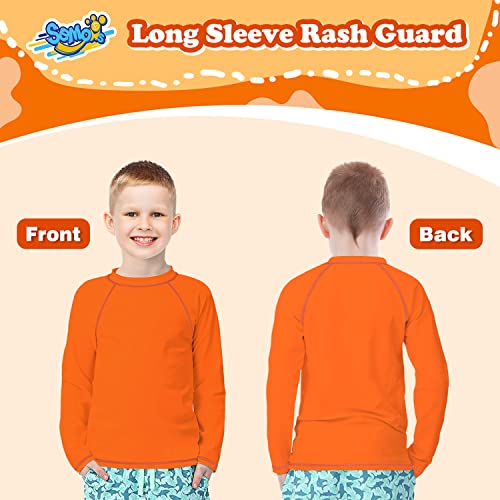 Boys' Long Sleeve Rash Guard UPF 50 Sun Shirt - Orange, 9-10 Years