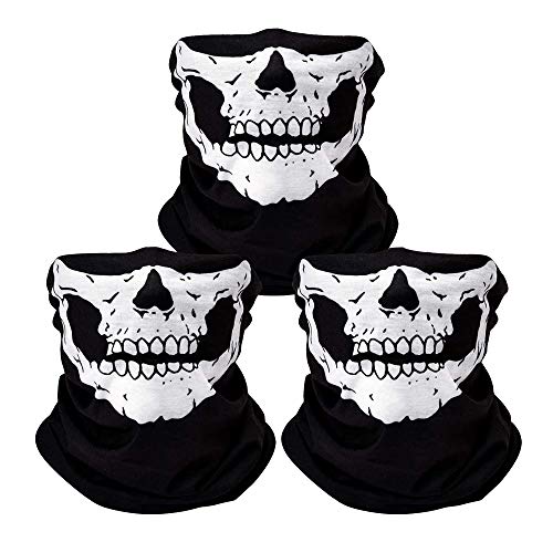 Breathable Skull Face Mask Scarf - White - 3Pcs Seamless Balaclava