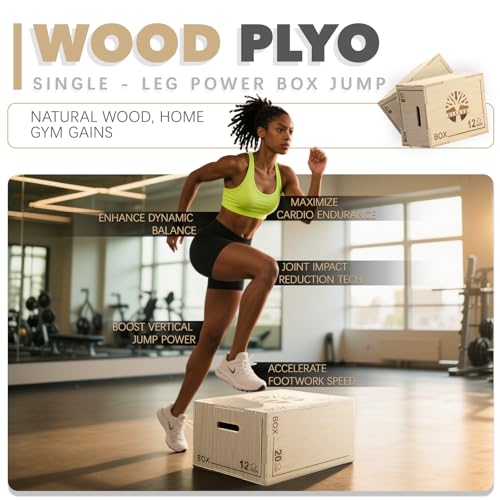 3-in-1 Plyo Box - Wood Jump Platform (20"x16"x12") for Home Gym