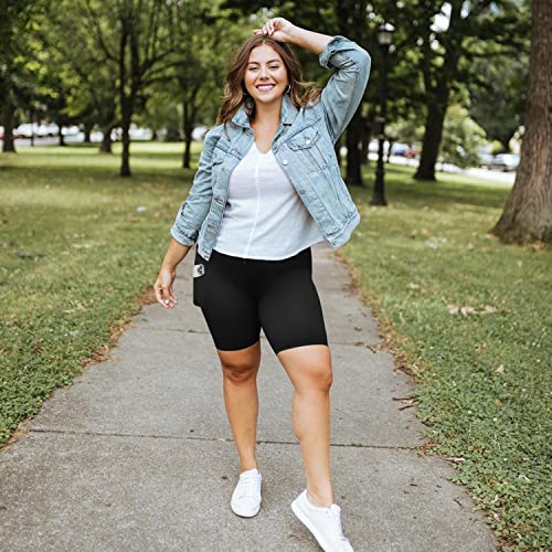Plus Size High Waisted 8" Biker Shorts with Pockets - XL-4XL, Black