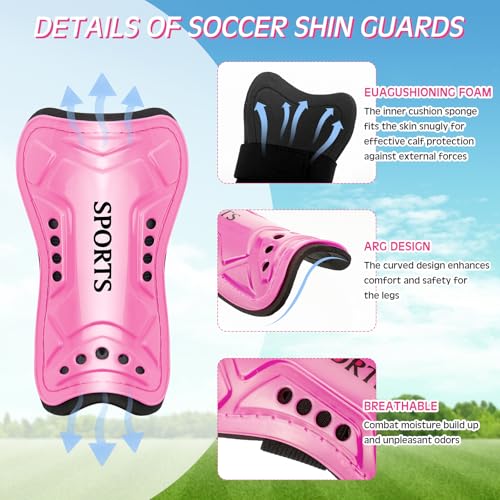 Liliful Kids Soccer Shin Guards Set - Pink Small Protective Gear for Girls & Boys Age 3-6