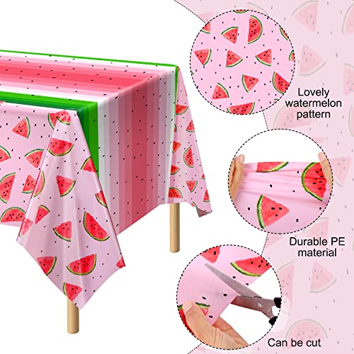 Watermelon Plastic Tablecloths - 2 Pack, 54 x 108 Inch Disposable Party Cover