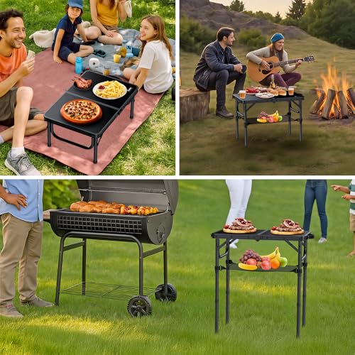 Anbte 2ft Folding Camping Table - Black, 24 x 16 in, 3 Adjustable Heights