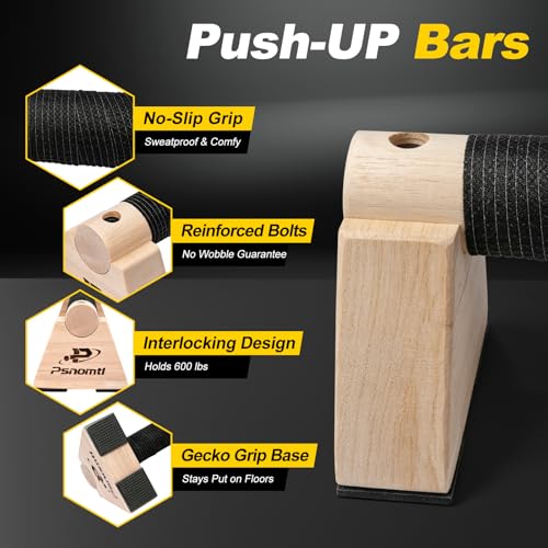 Wooden Push Up Bars - Non-Slip Parallettes for Strength Training