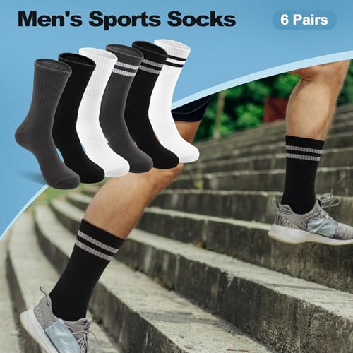 Striped Athletic Crew Socks - 6 Pairs, Size 9-12