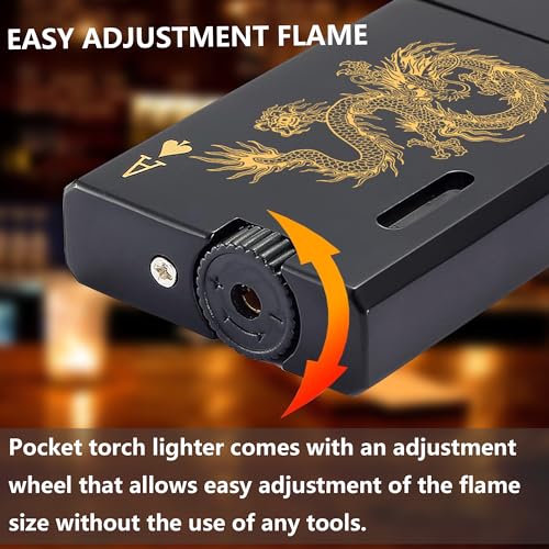 Dragon Pattern Mini Torch Lighter - Black, Refillable & Windproof