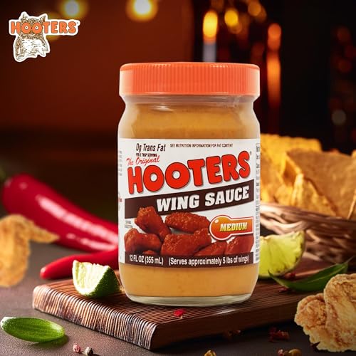 Hooters Medium Wing Sauce Original 12 Oz Pack of 6 - Spicy Chicken Wing Dipping Sauce