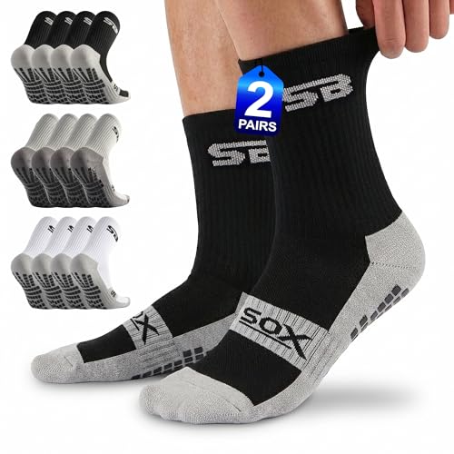 Athletic Non-Slip Grip Socks for Men - Black (2-Pair Set)