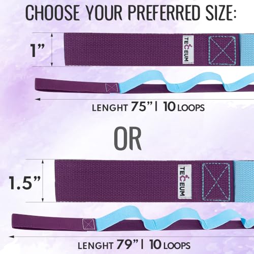 Stretching Strap with 10 Loops for Physical Therapy - Purple Blue