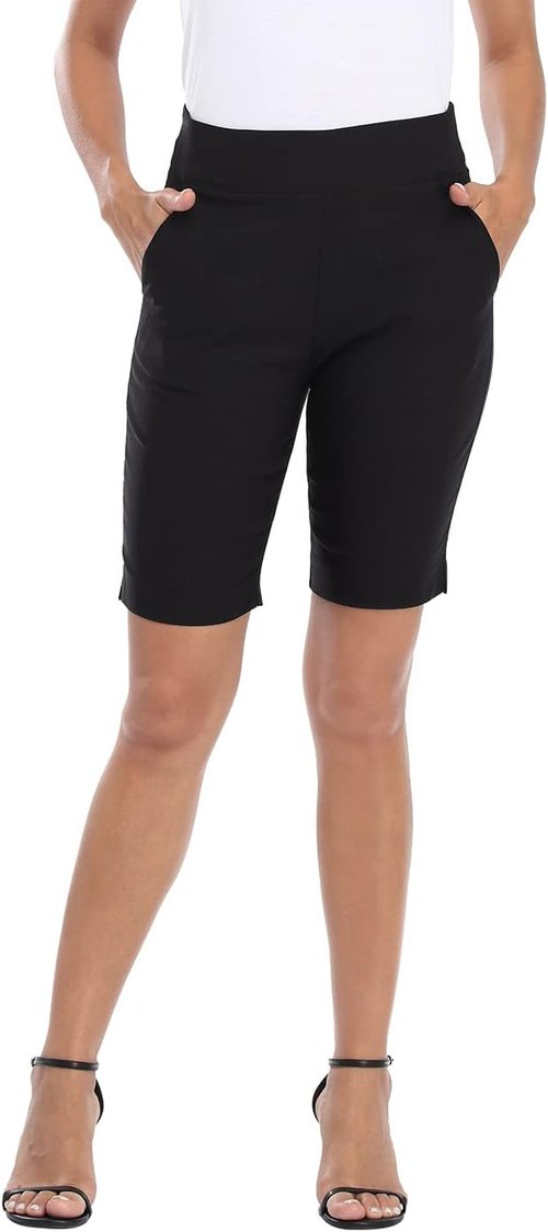 HDE Women's Bermuda Shorts - Mid Rise with Pockets | 10-Inch Inseam for Comfort and Style