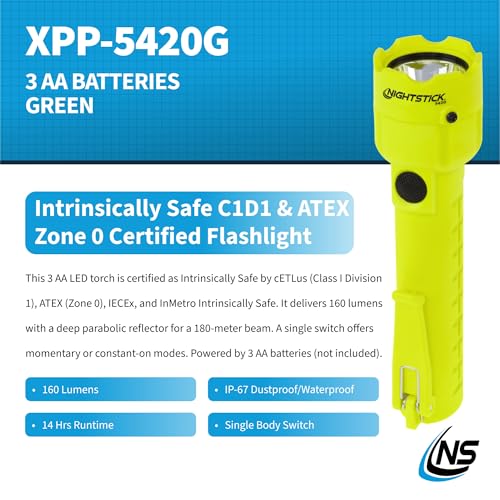 Nightstick XPP-5420G 3 AA Intrinsically Safe Permissible Flashlight, Green